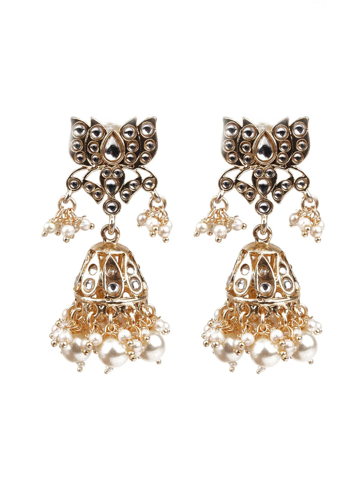 Odette Women Designer Gold And White Jhumki Earrings - Image 2