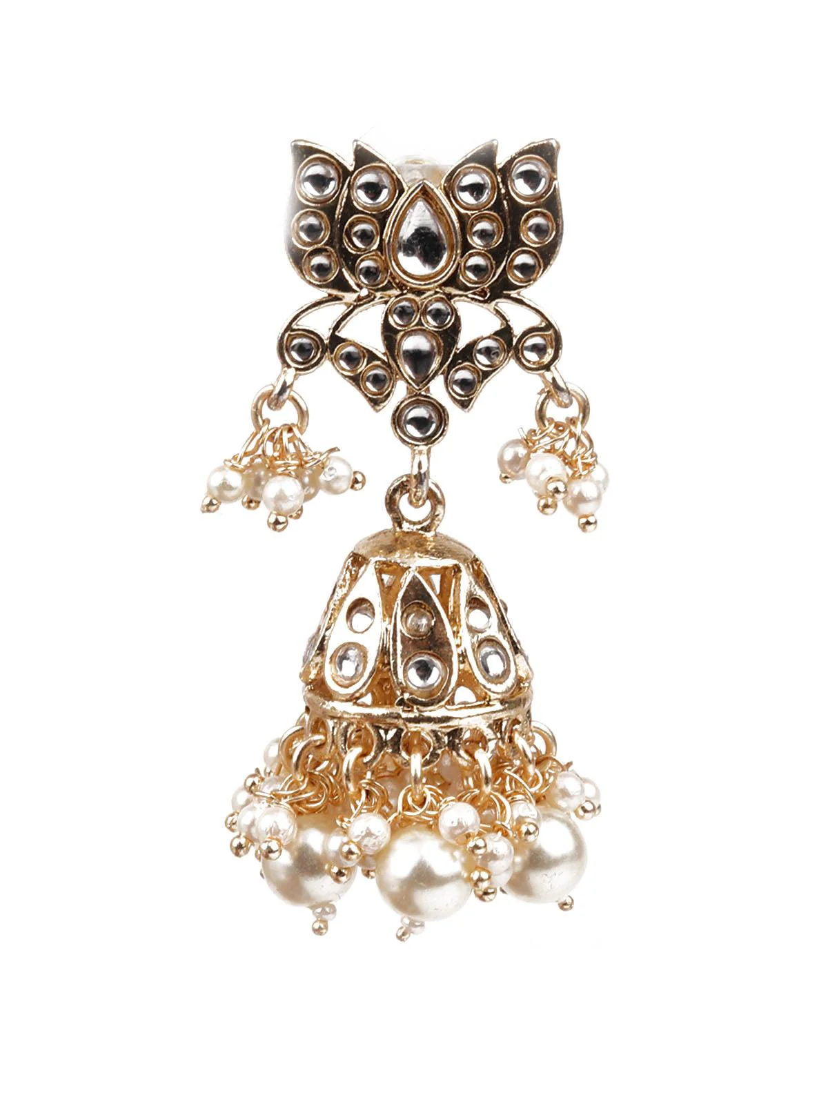 Odette Women Designer Gold And White Jhumki Earrings - Image 3