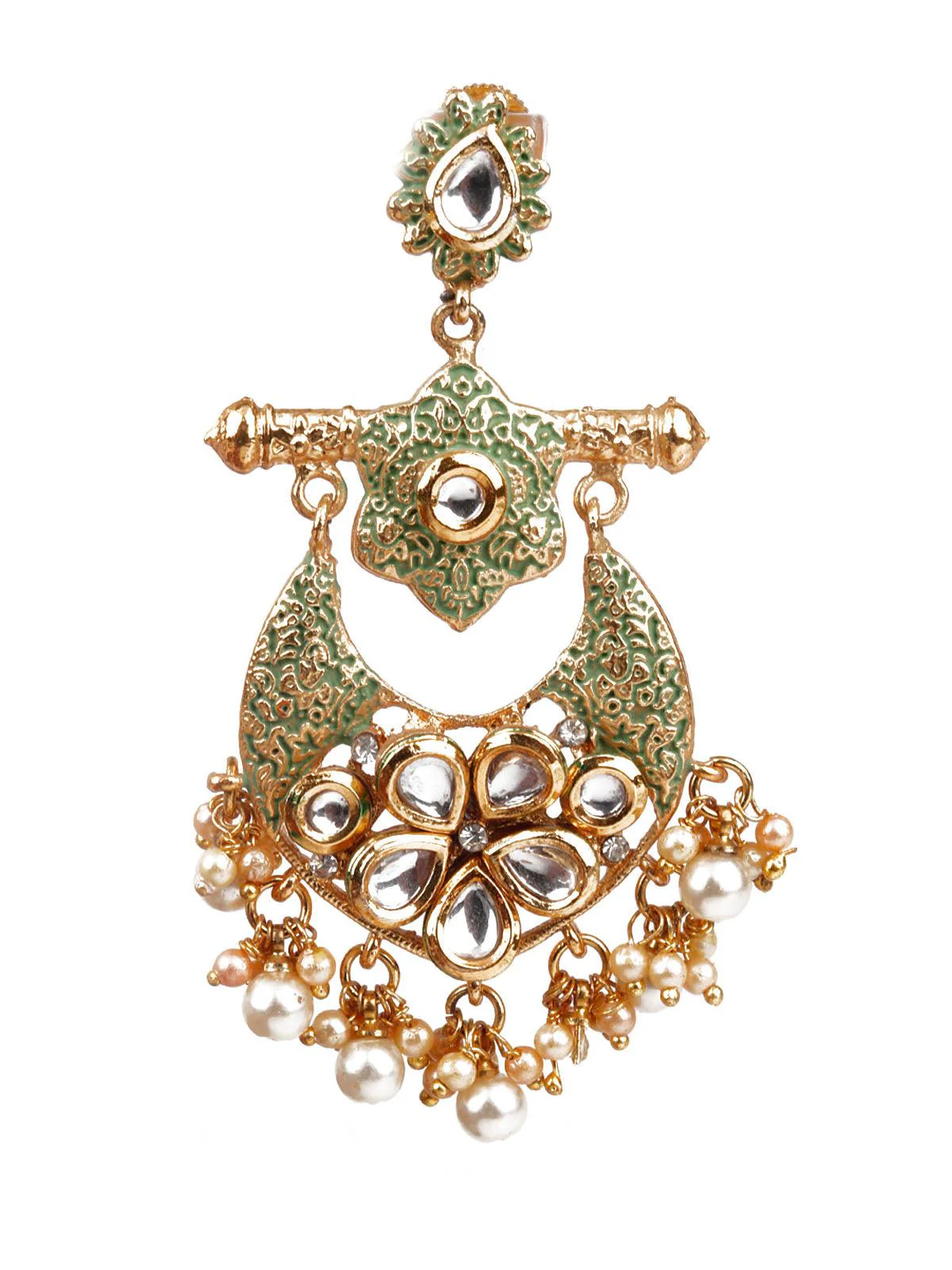 Odette Women Designer Green And Gold Dangler Chandbali Earrings - Image 2