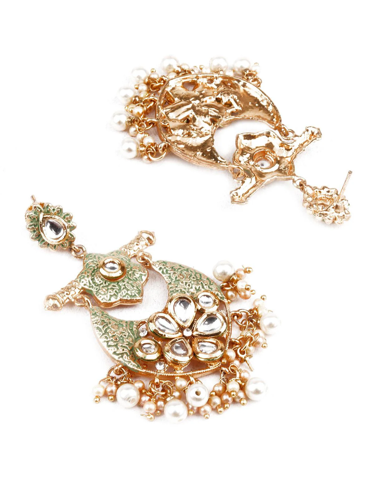Odette Women Designer Green And Gold Dangler Chandbali Earrings - Image 3