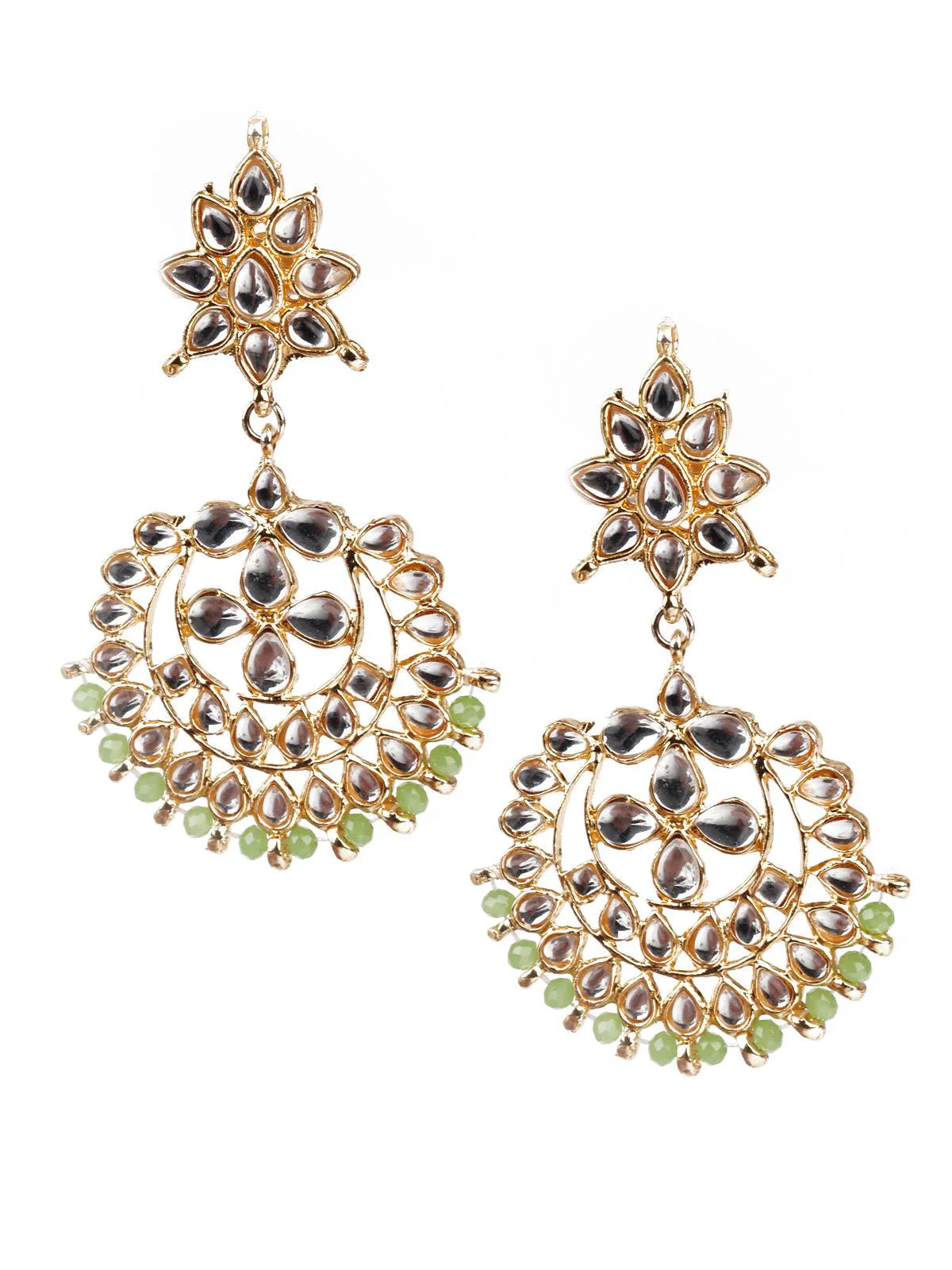 Odette Women Designer Green And Gold Dangler Earrings And Mangtika - Image 2
