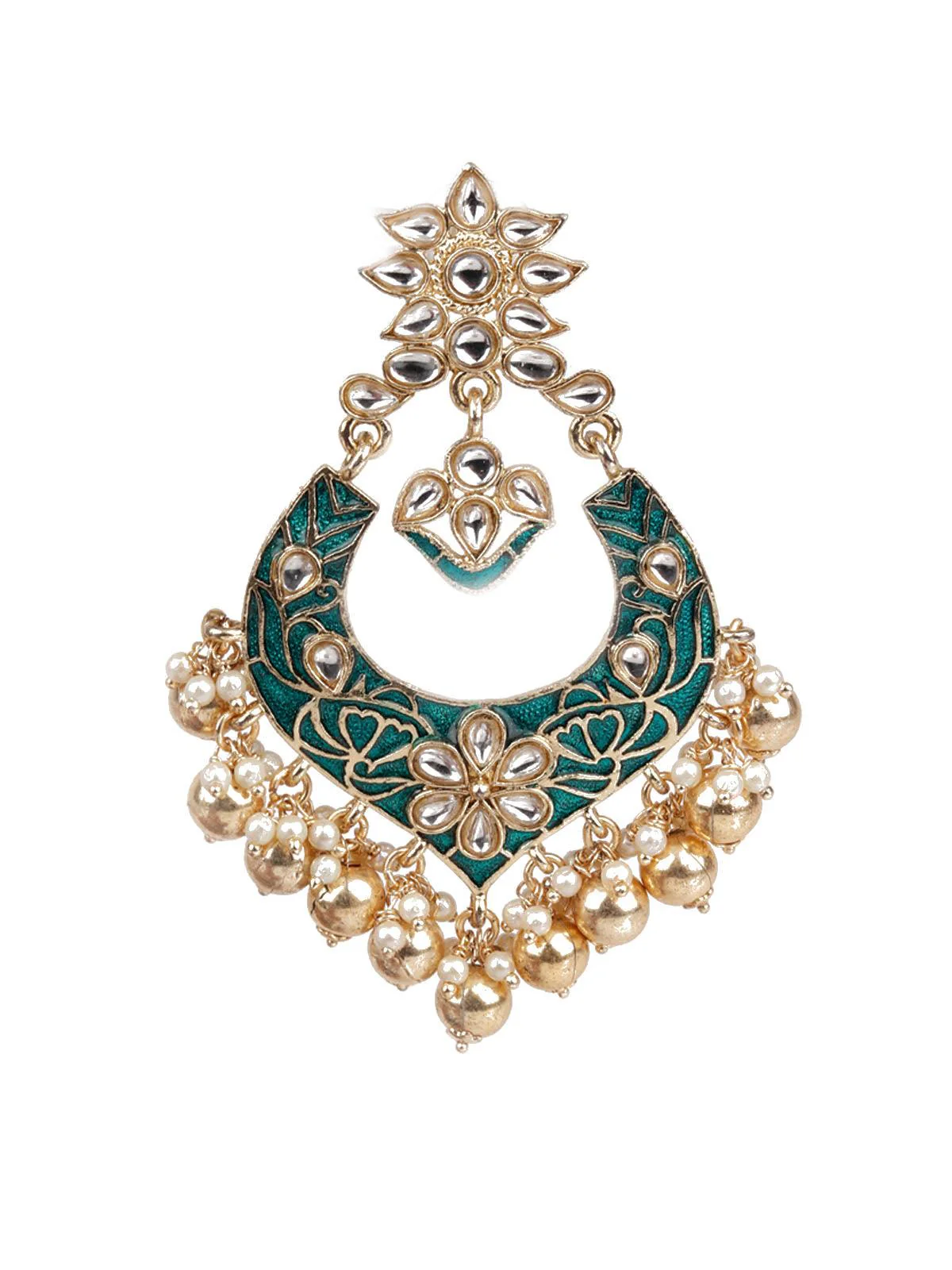 Odette Designer Green And Gold Danglers For Women - Image 2