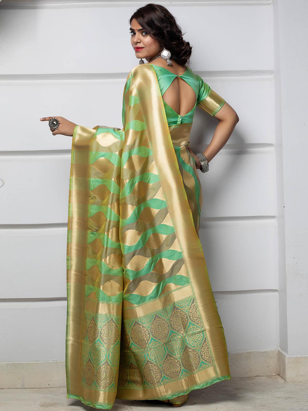 Odette Women Designer Green Banarasi Silk Saree With Unstitched Blouse - Image 2