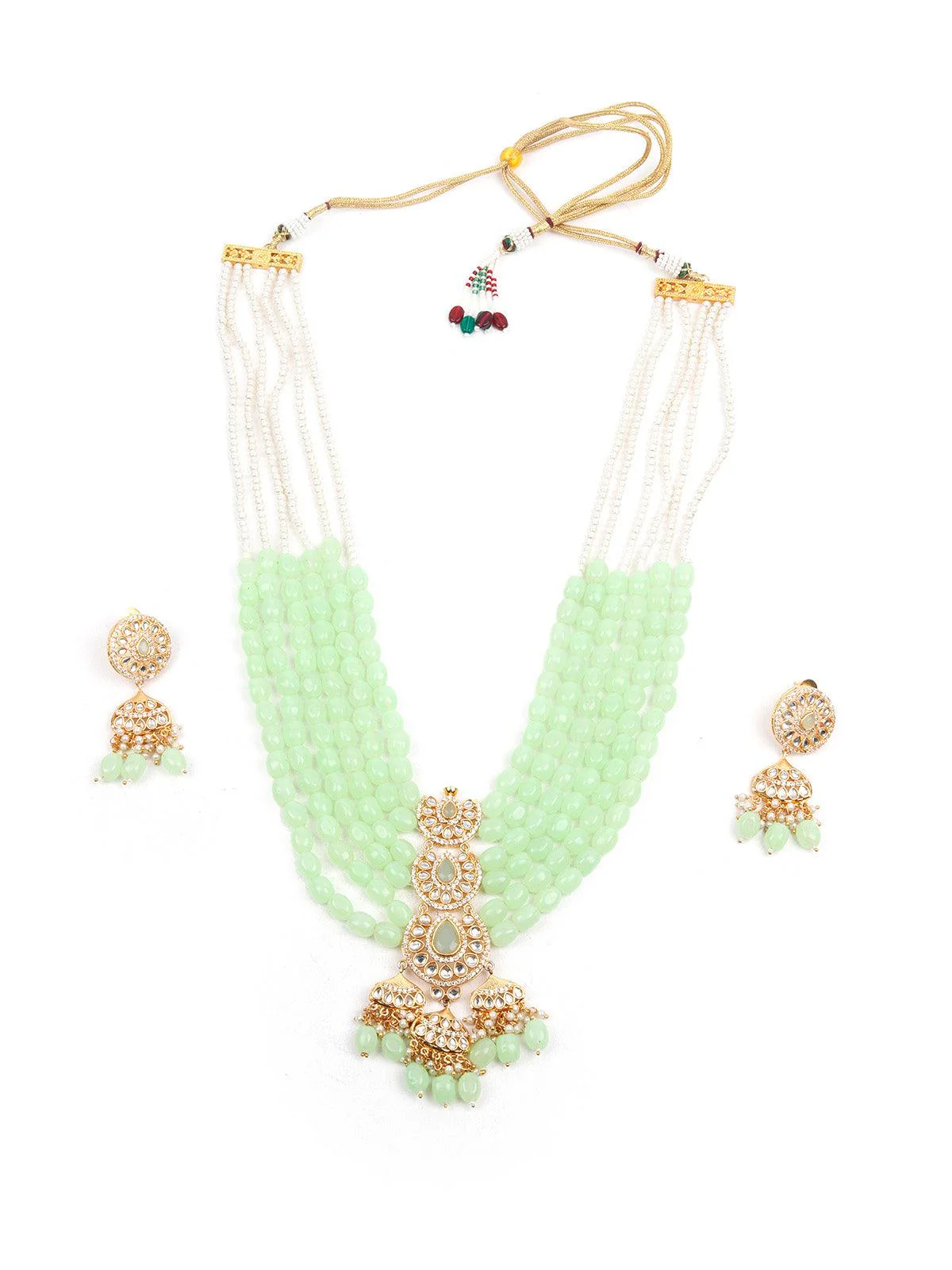 Odette Women Designer Green Beads Necklace Set - Image 3