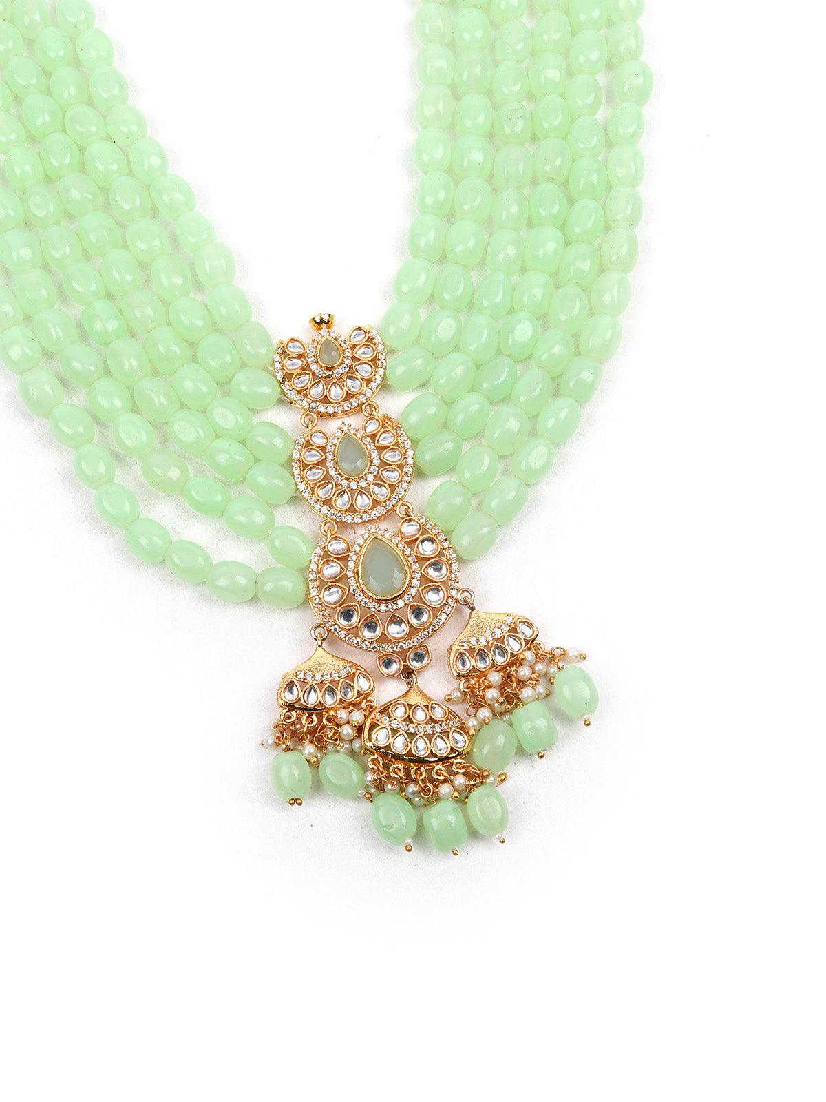 Odette Women Designer Green Beads Necklace Set - Image 4
