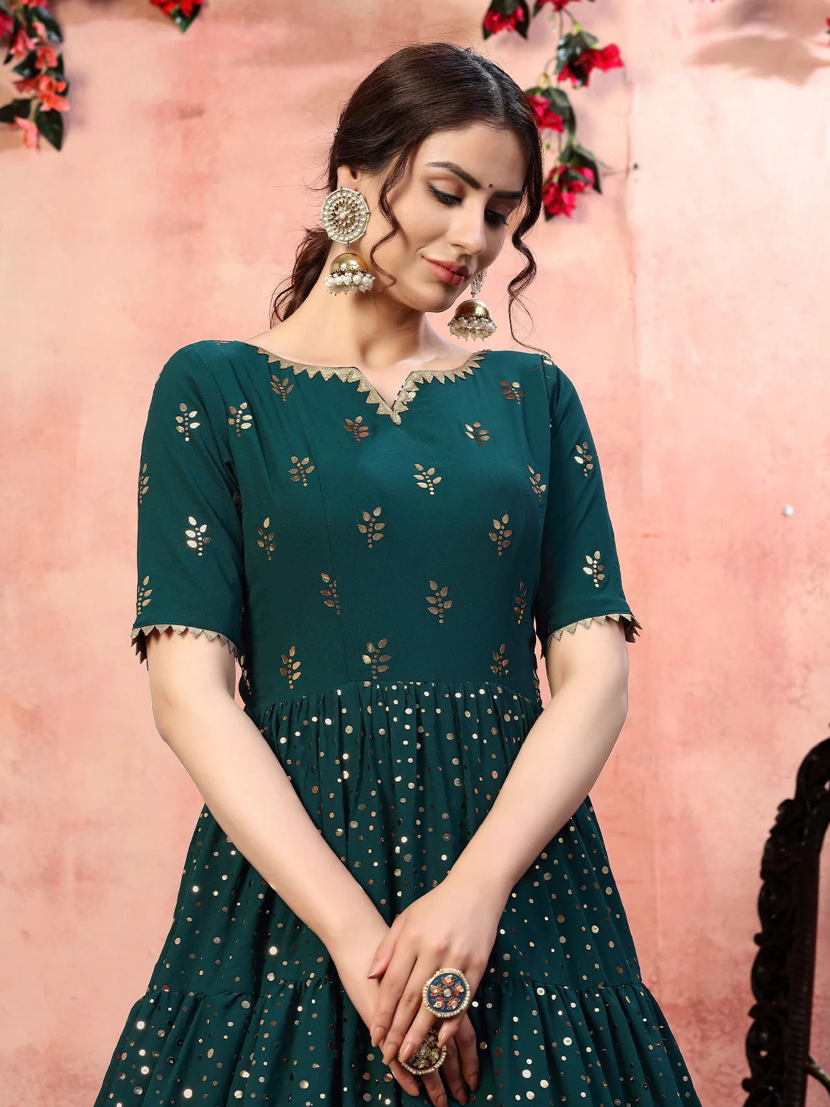Odette Women Designer Green Georgette Semi Stitched Gown - Image 2