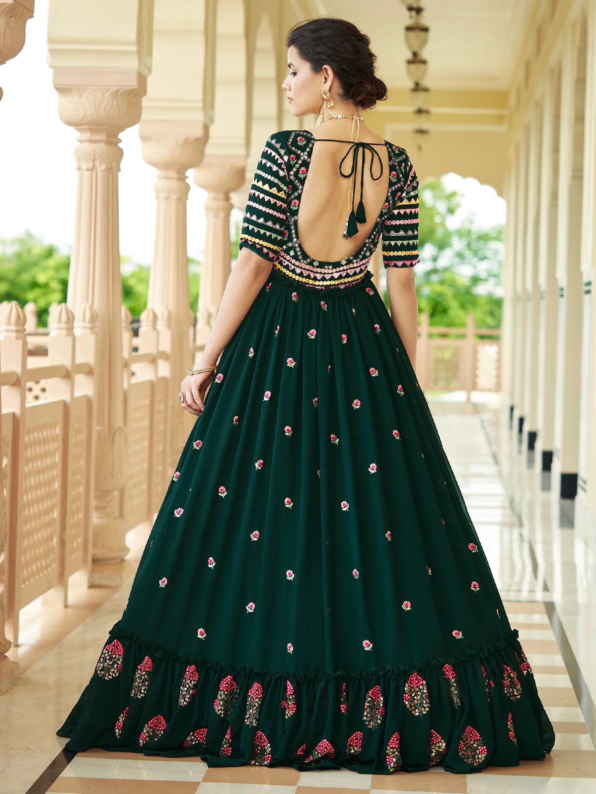 Odette Women Designer Green Georgette Semi Stitched Gown - Image 4