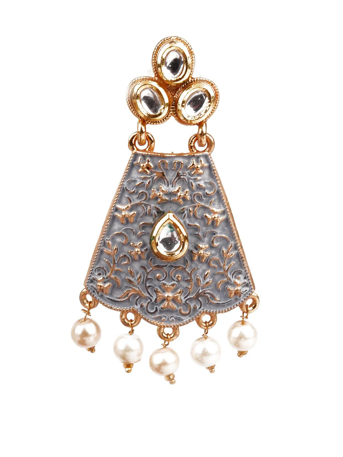 Odette Women Designer Grey And Gold Dangler Earrings - Image 2