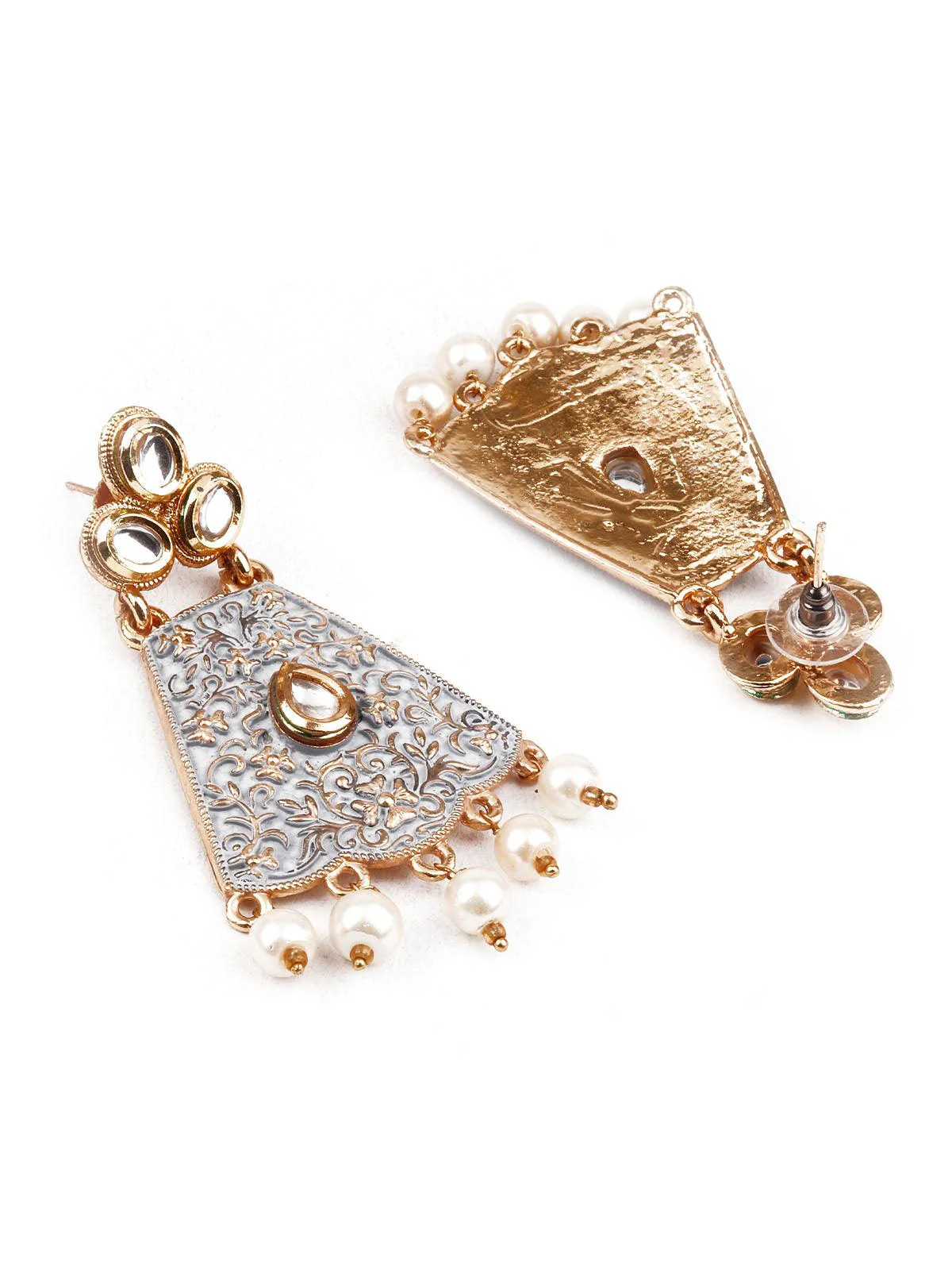 Odette Women Designer Grey And Gold Dangler Earrings - Image 3