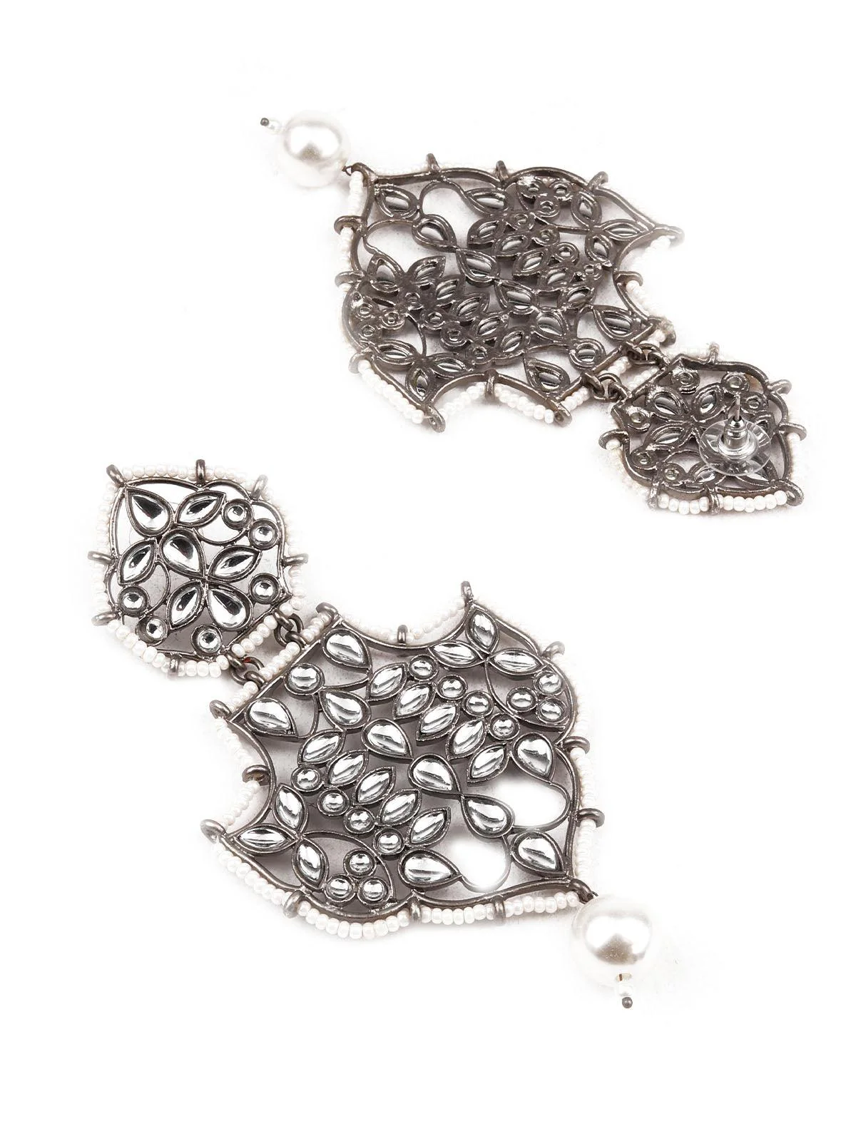 Odette Women Designer Grey And White Dangler Earrings - Image 3