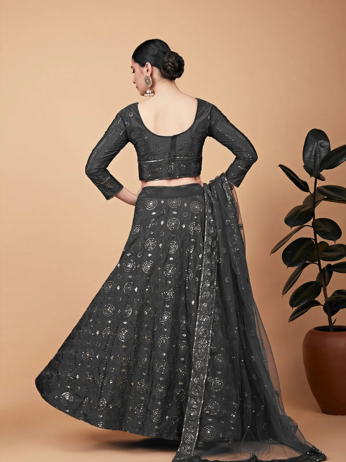 Odette Women Designer Grey Embroidered Semi Stitched Lehenga With Unstitched Blouse - Image 2