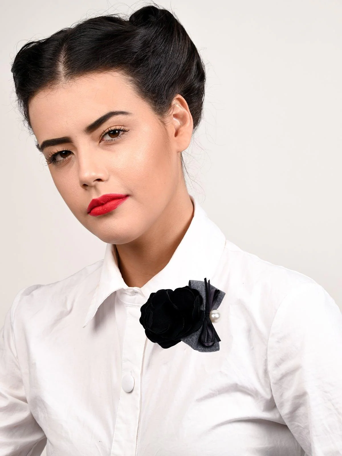 Odette Women Black Fabric Brooch - Image 2