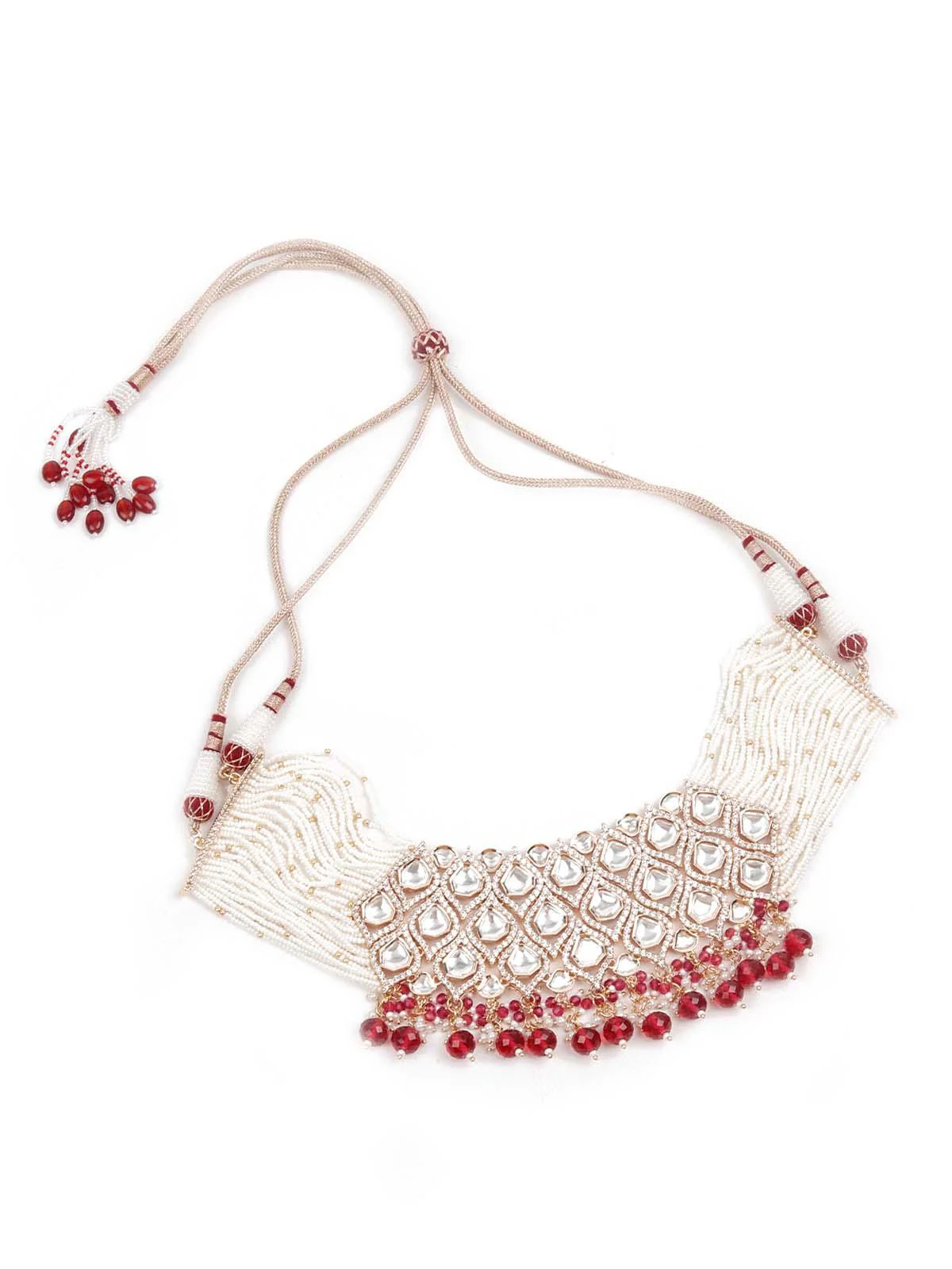 Odette Women Designer Kundan And Austrian Diamond Necklace Set - Image 4