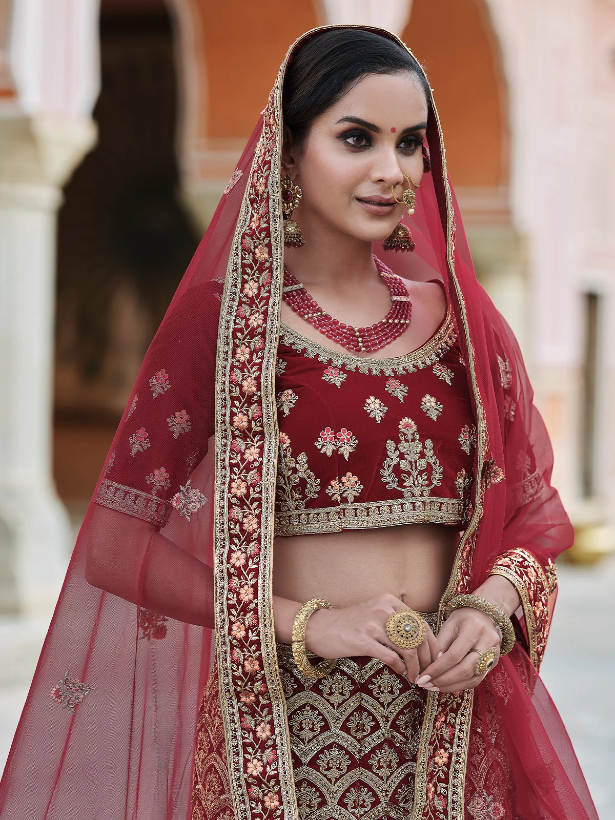 Odette Women Designer Maroon Semi Stitched Lehenga With Unstitched Blouse - Image 2