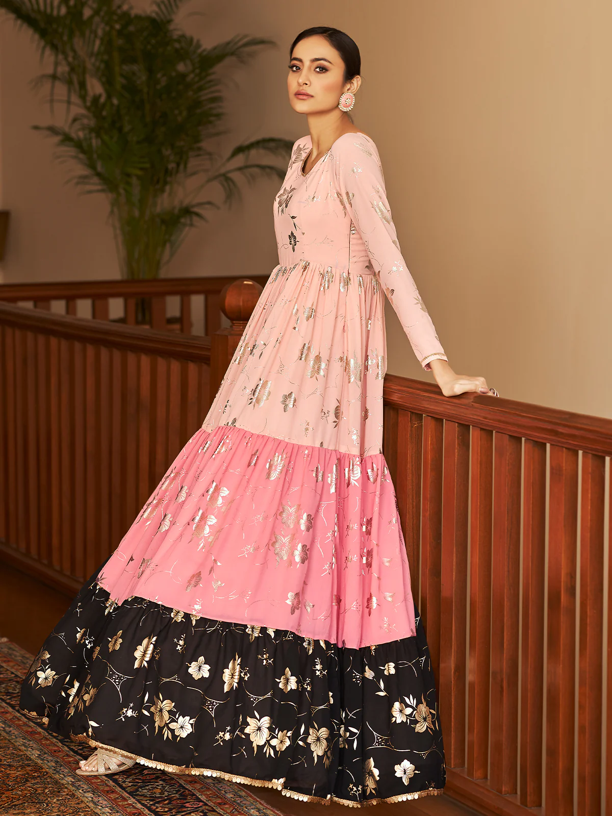 Odette Women Designer Multicolor Georgette Semi Stitched Gown - Image 4