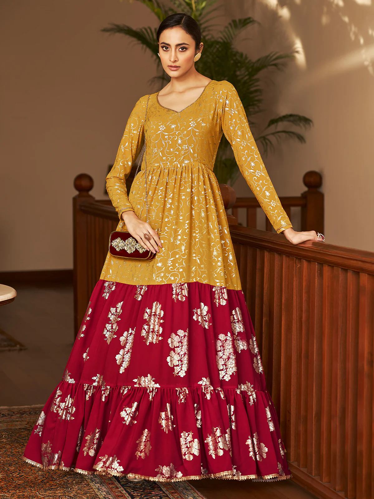 Odette Women Designer Multicolor Georgette Semi Stitched Gown