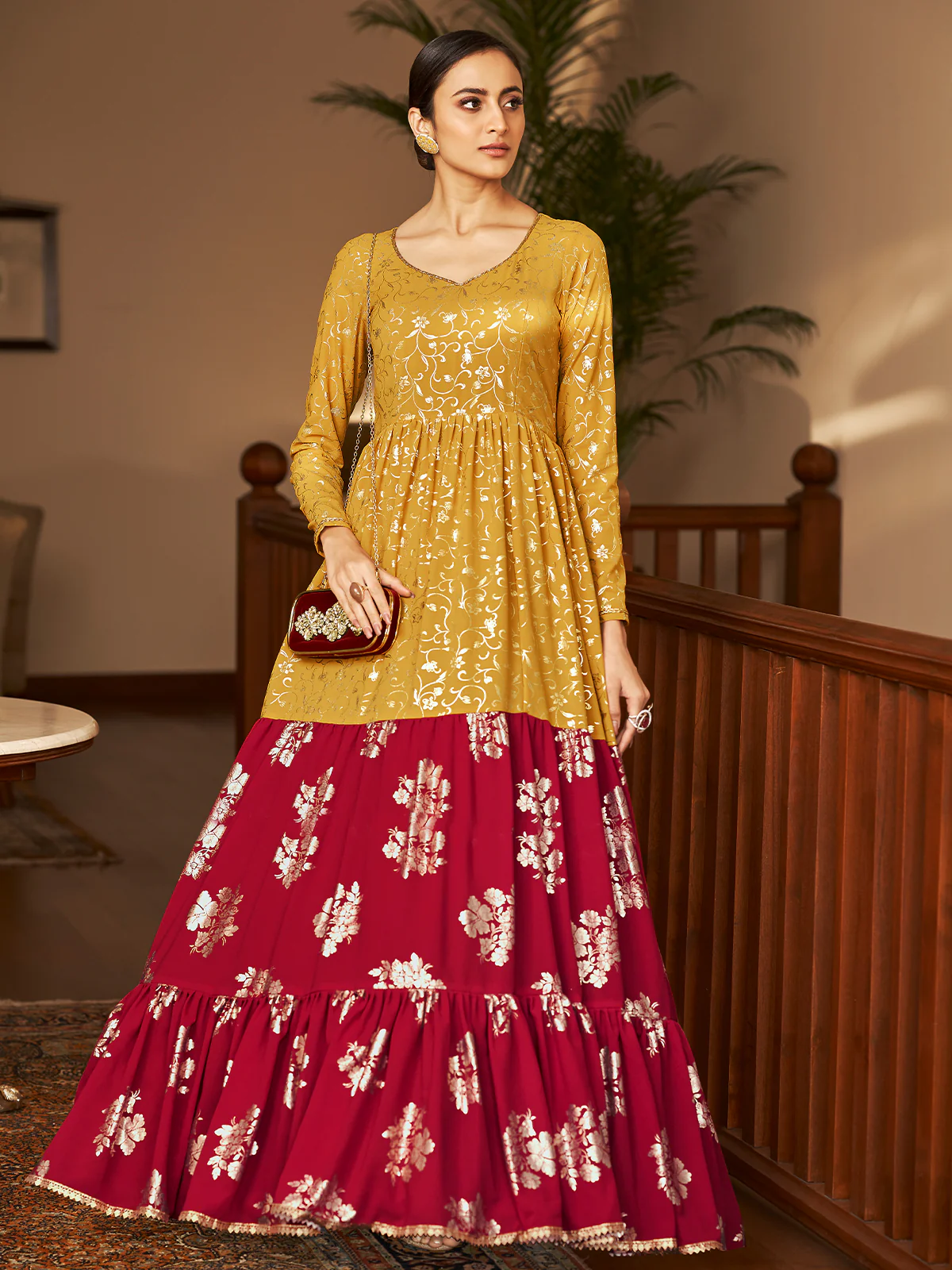 Odette Women Designer Multicolor Georgette Semi Stitched Gown - Image 3