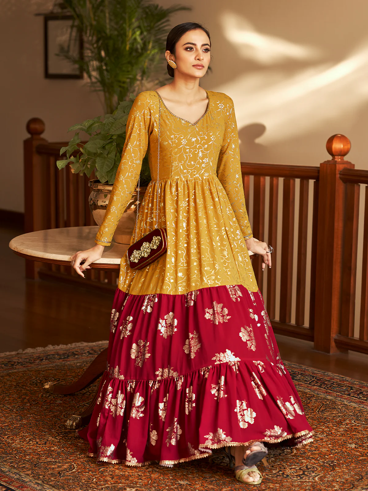 Odette Women Designer Multicolor Georgette Semi Stitched Gown - Image 4