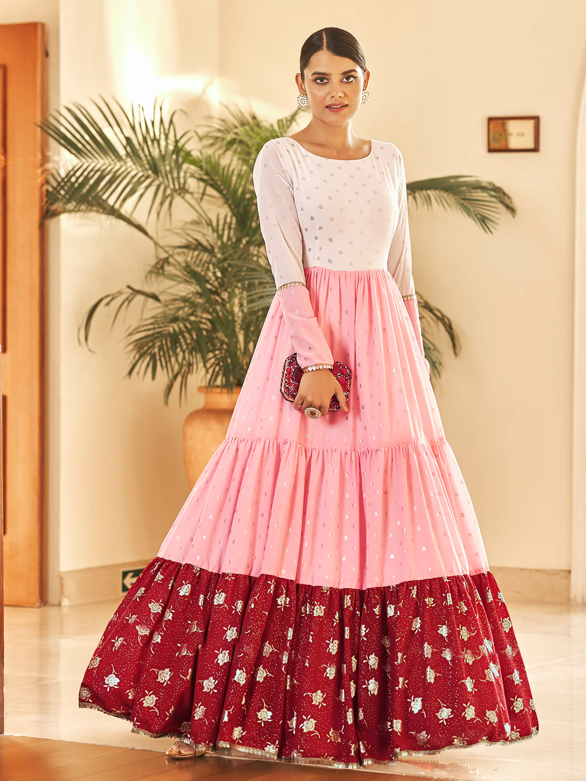 Odette Women Designer Multicolor Georgette Semi Stitched Gown