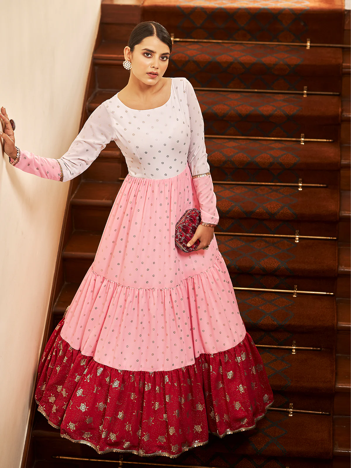 Odette Women Designer Multicolor Georgette Semi Stitched Gown - Image 3