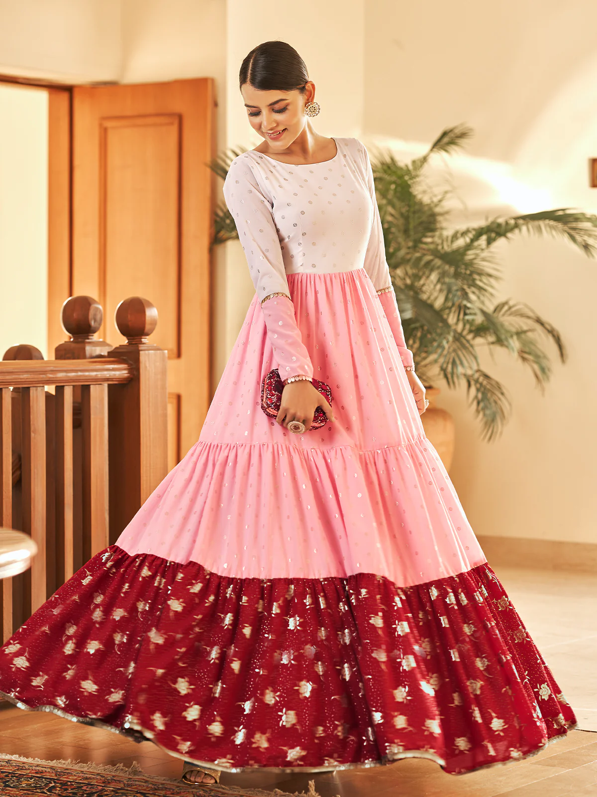 Odette Women Designer Multicolor Georgette Semi Stitched Gown - Image 4