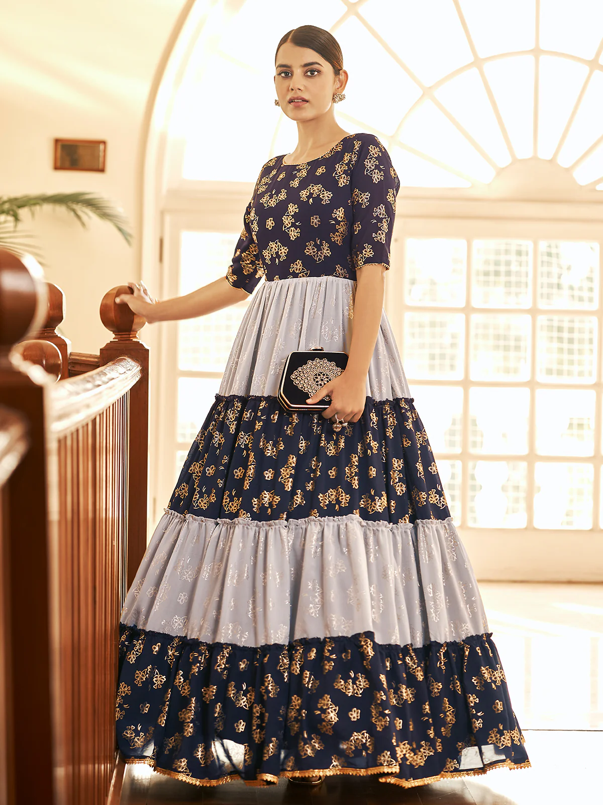 Odette Women Designer Multicolor Georgette Semi Stitched Gown - Image 3