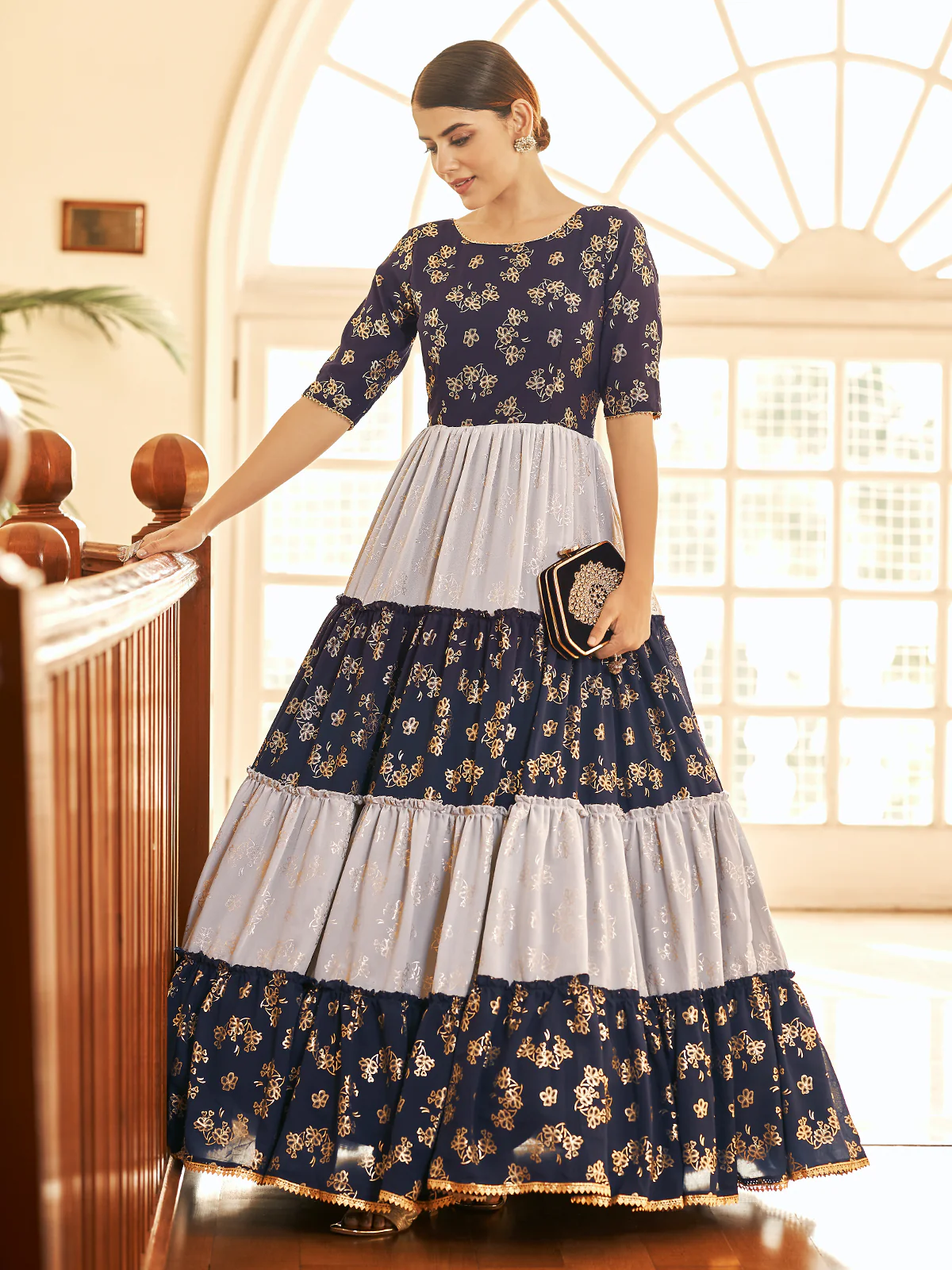 Odette Women Designer Multicolor Georgette Semi Stitched Gown - Image 4