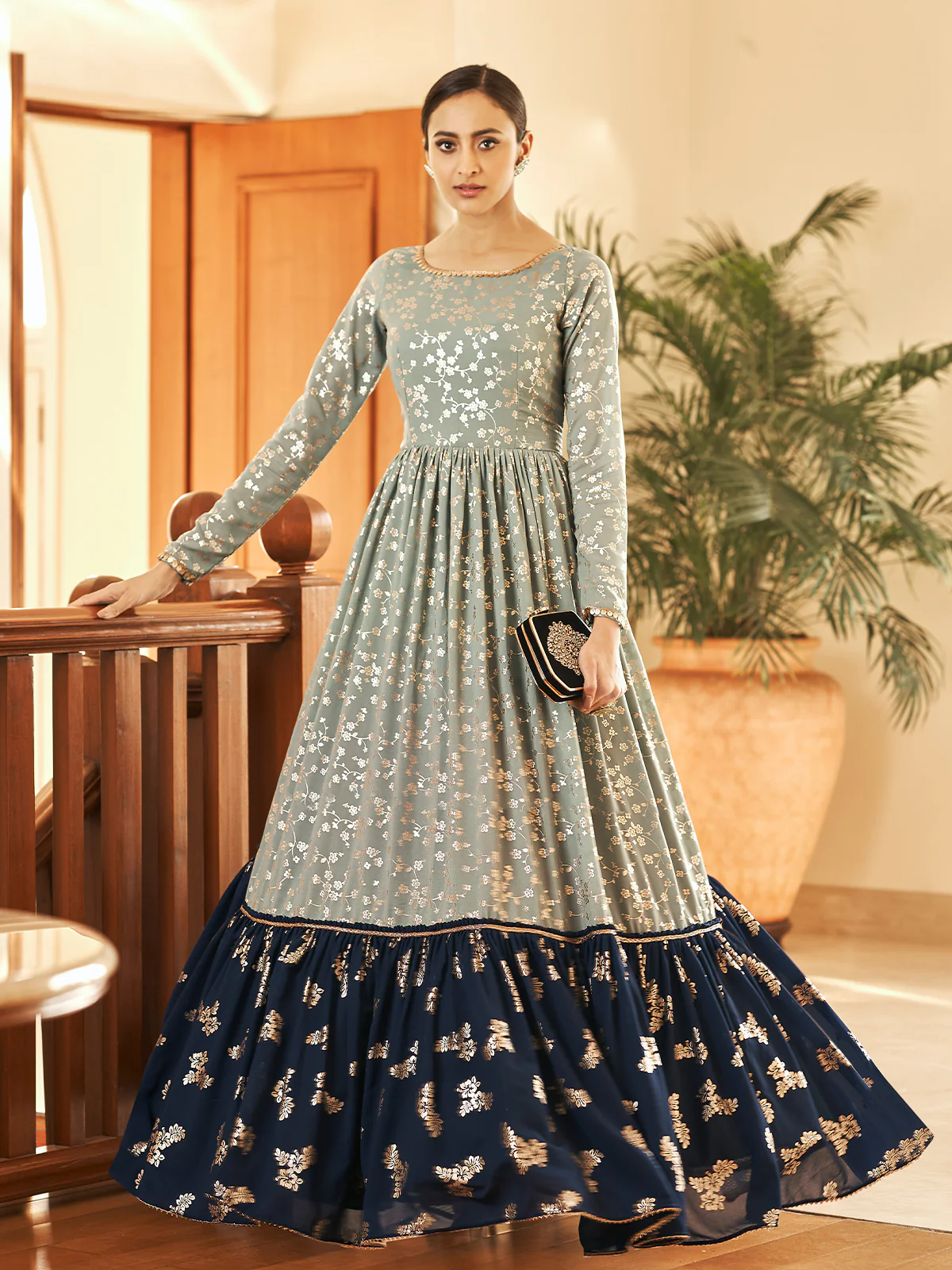 Odette Women Designer Multicolor Georgette Semi Stitched Gown - Image 3