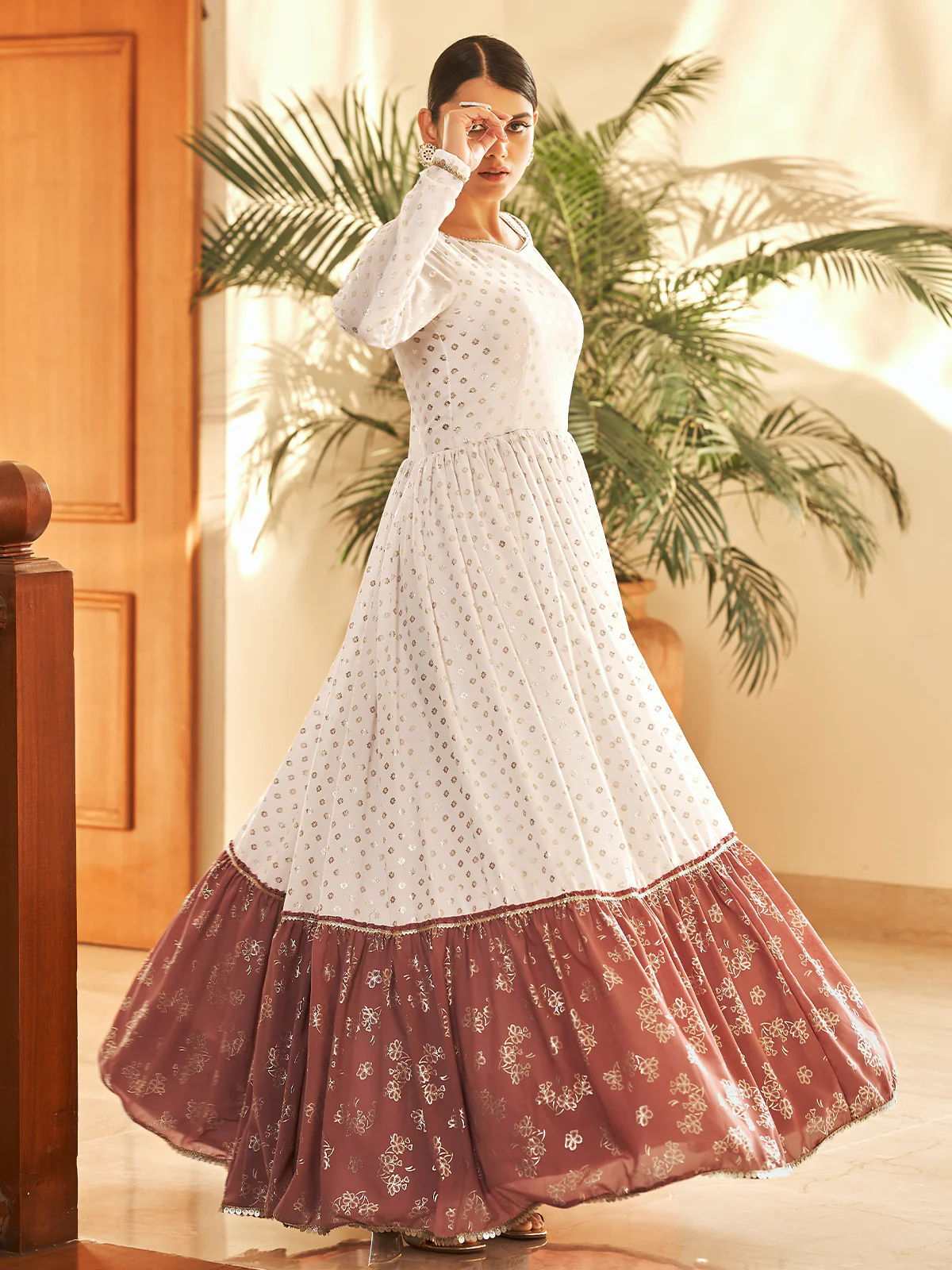 Odette Women Designer Multicolor Georgette Semi Stitched Gown - Image 4
