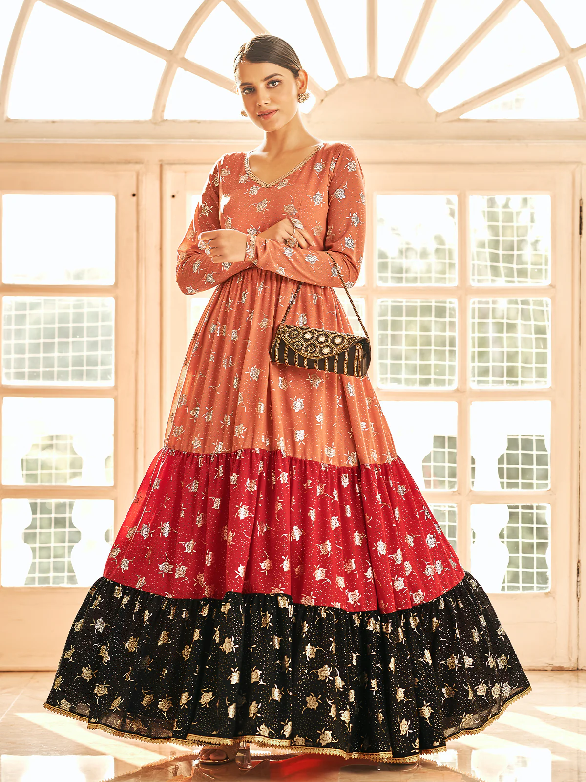 Odette Women Designer Multicolor Georgette Semi Stitched Gown - Image 2