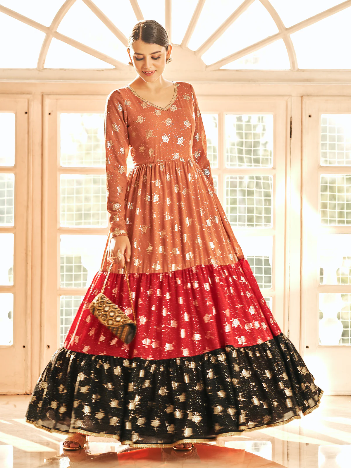 Odette Women Designer Multicolor Georgette Semi Stitched Gown - Image 3
