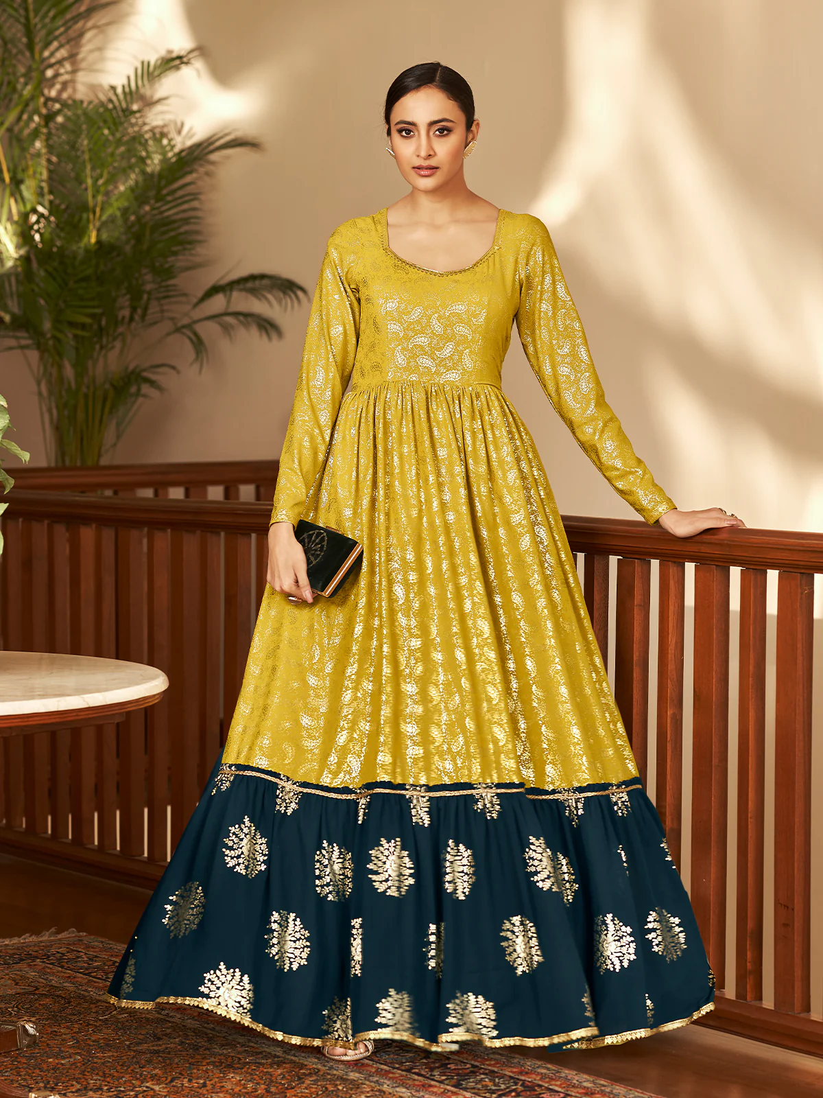 Odette Women Designer Yellow Georgette Semi Stitched Gown