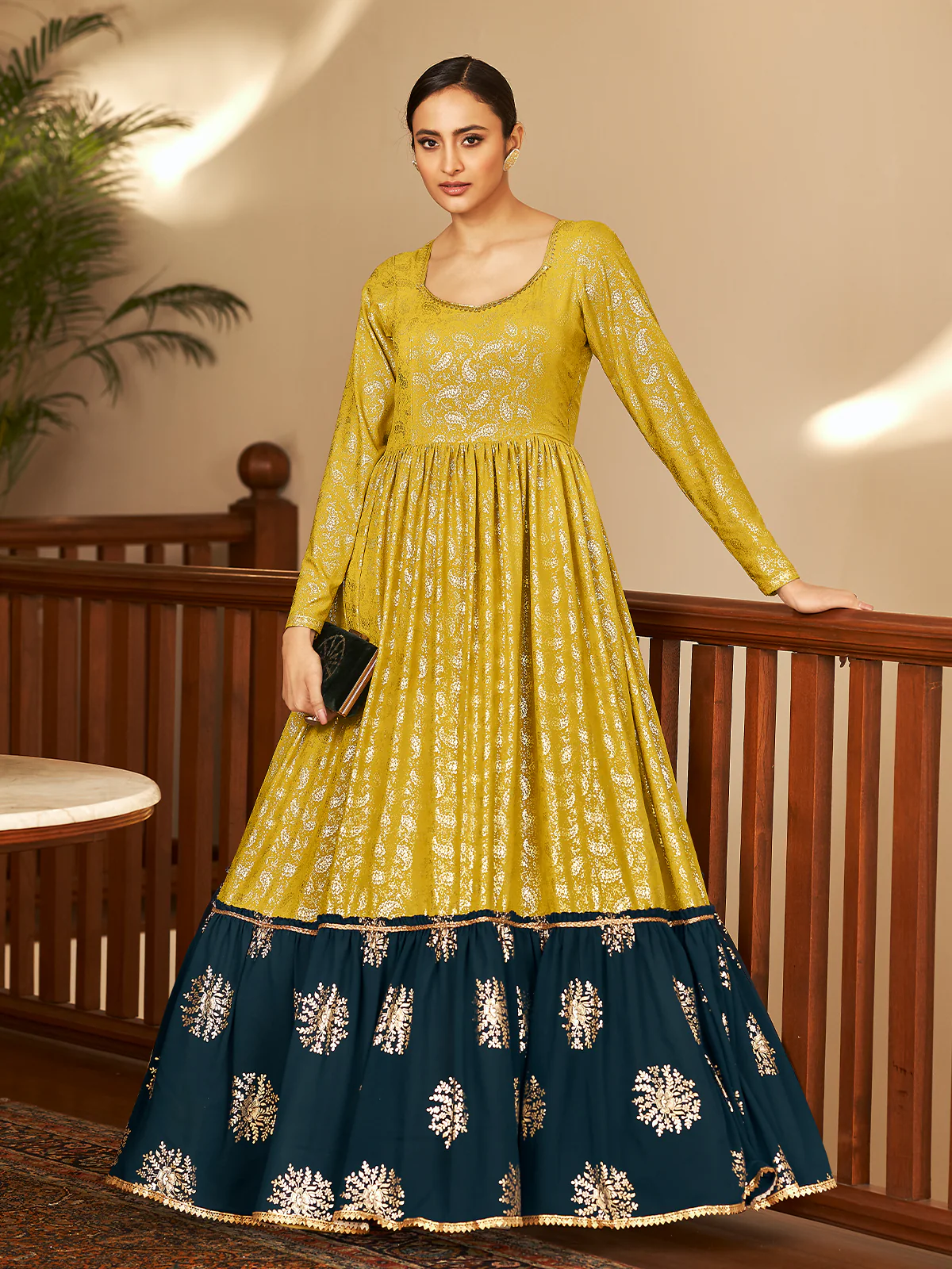 Odette Women Designer Yellow Georgette Semi Stitched Gown - Image 3