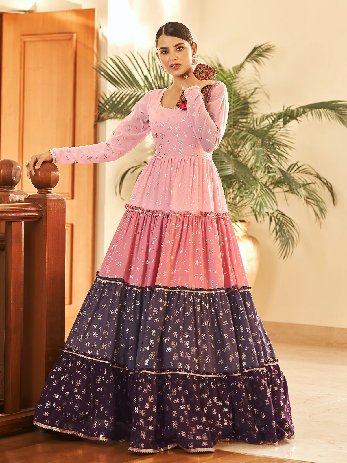 Odette Women Designer Multicolor Georgette Semi Stitched Gown