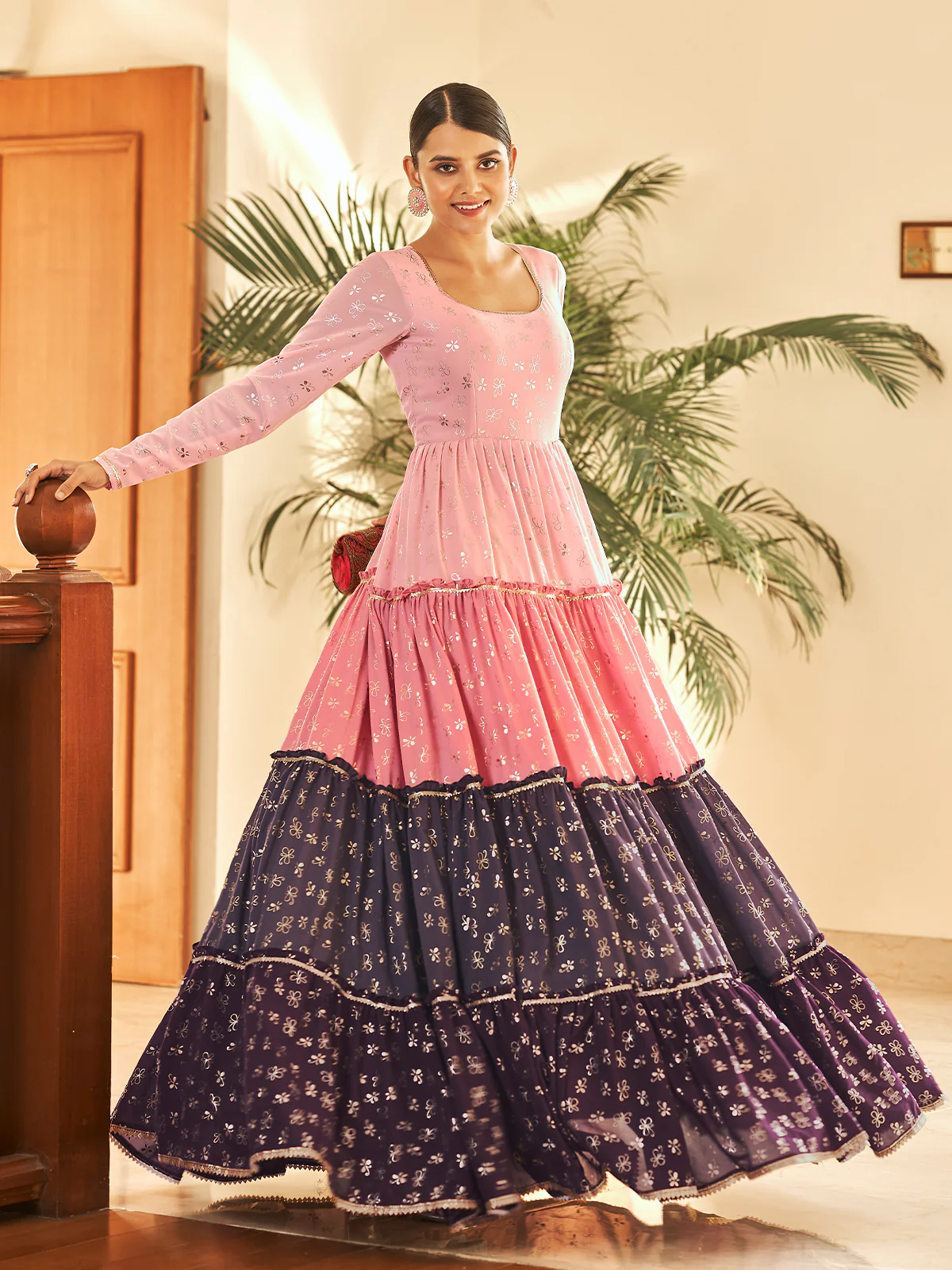 Odette Women Designer Multicolor Georgette Semi Stitched Gown - Image 4