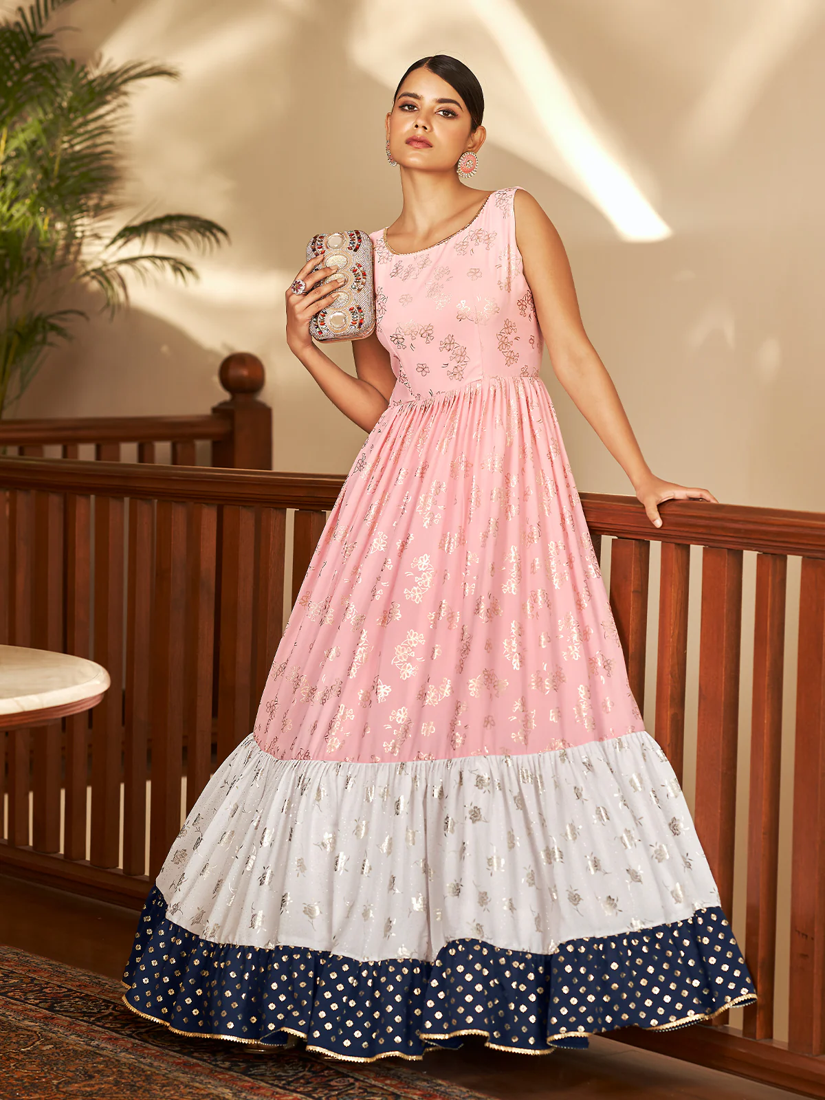 Odette Women Designer Multicolor Georgette Semi Stitched Gown - Image 3