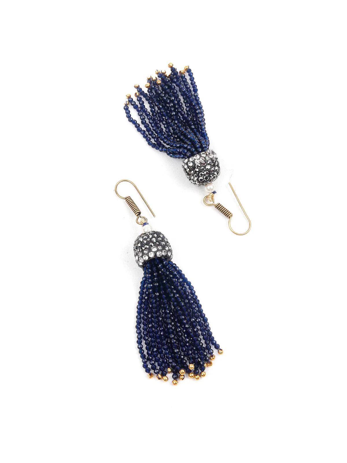 Odette Women Designer Navy Blue Beads And Stones Long Necklace Set - Image 3