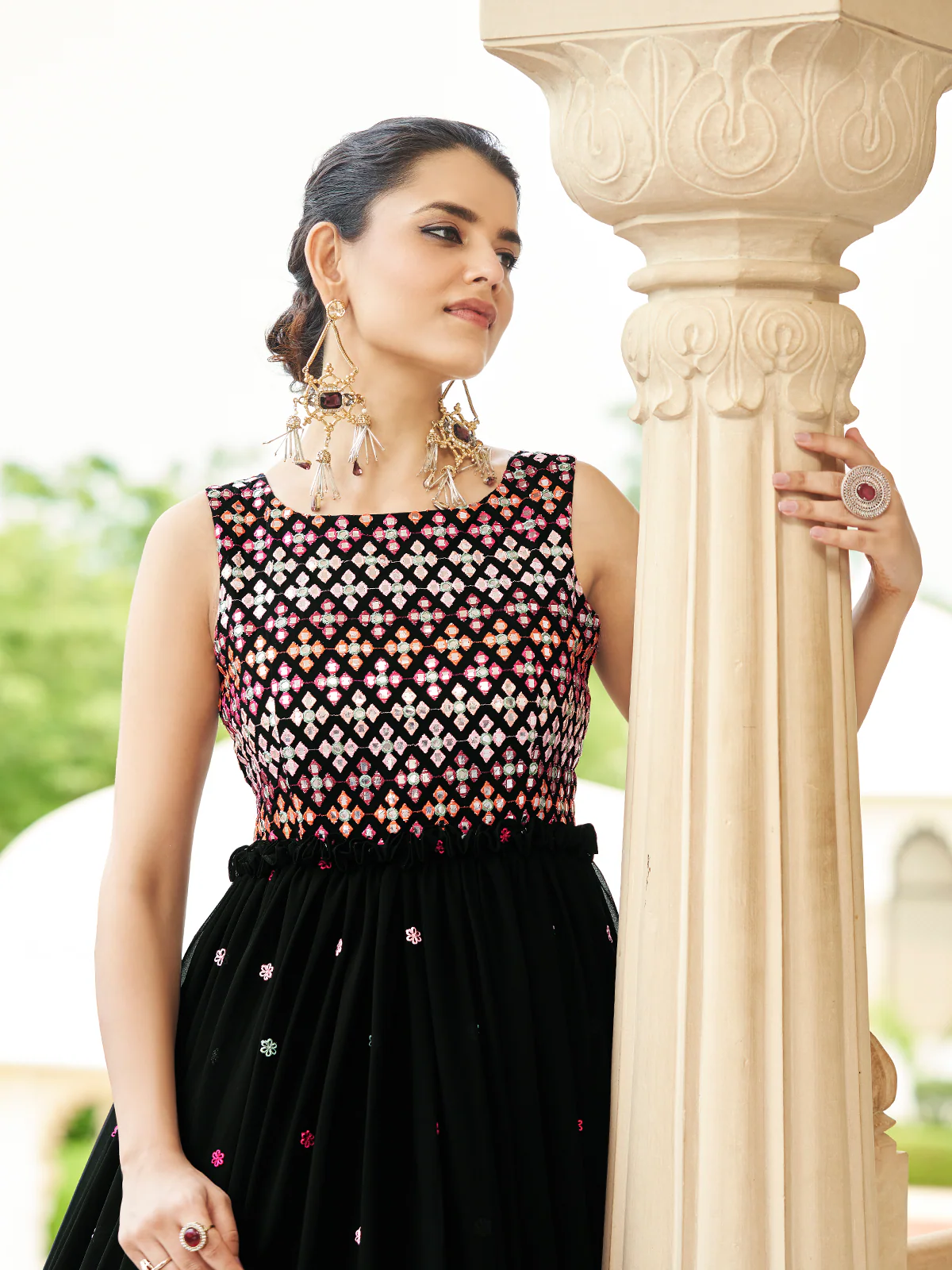 Odette Women Designer Black Georgette Semi Stitched Gown - Image 2