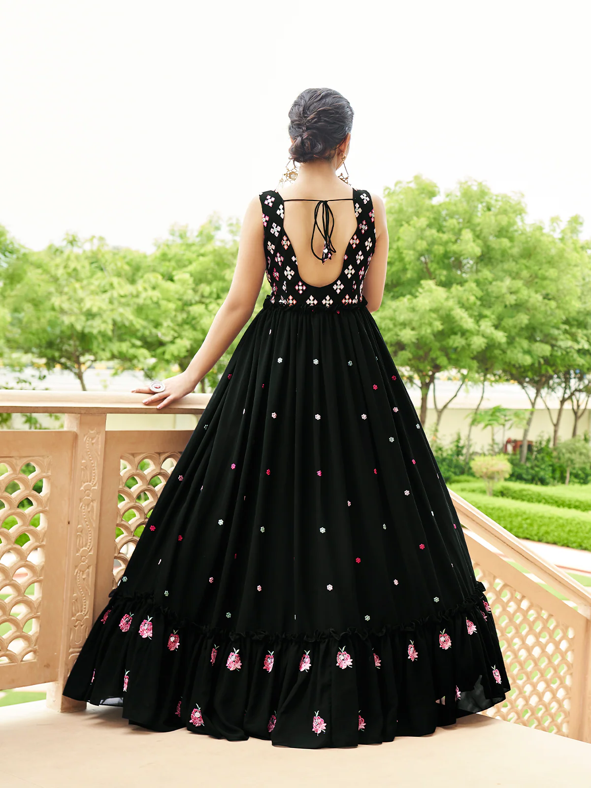Odette Women Designer Black Georgette Semi Stitched Gown - Image 4