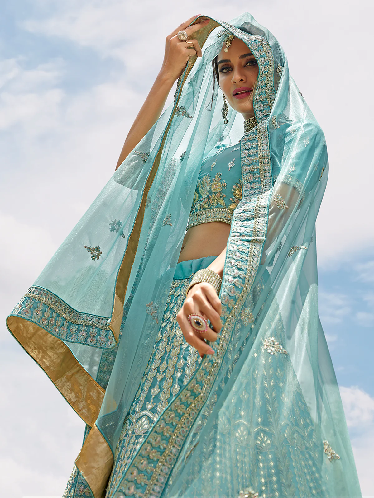 Odette Women Designer Organza Soft Net Semi Stitched Lehenga Choli - Image 3