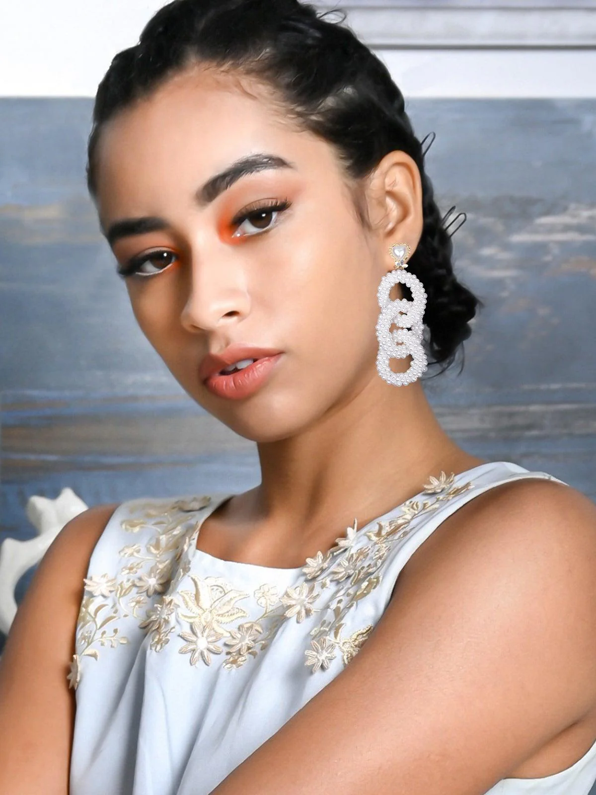 Odette Women White Metal Earrings - Image 2