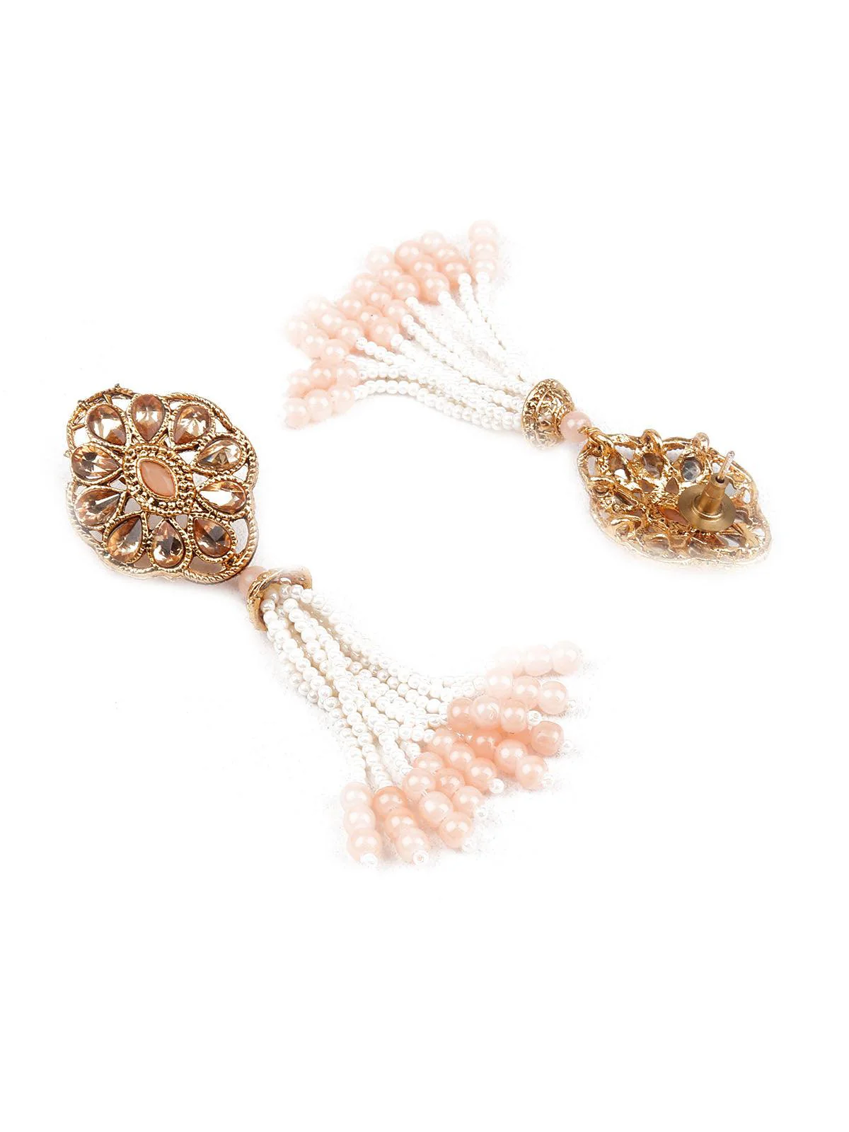 Odette Women Designer Peach And Gold Dangler Earrings - Image 3