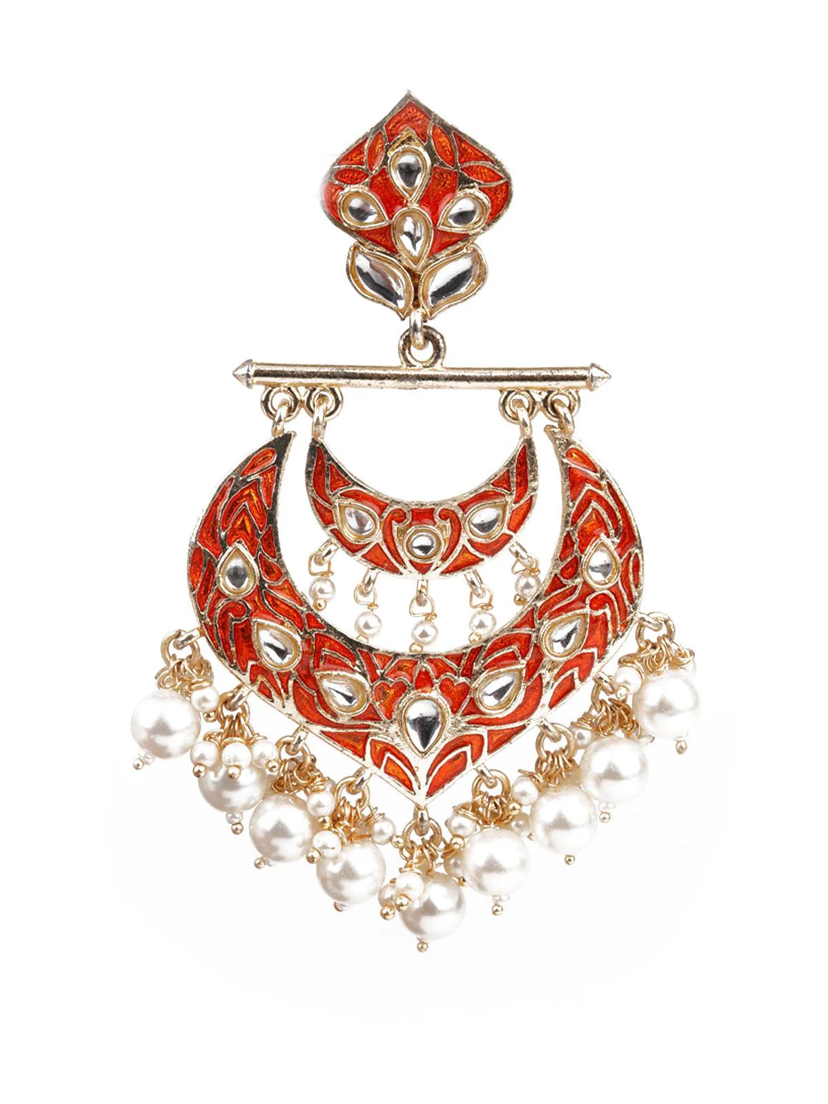 Odette Women Designer Red And Gold Dangler Earrings - Image 2