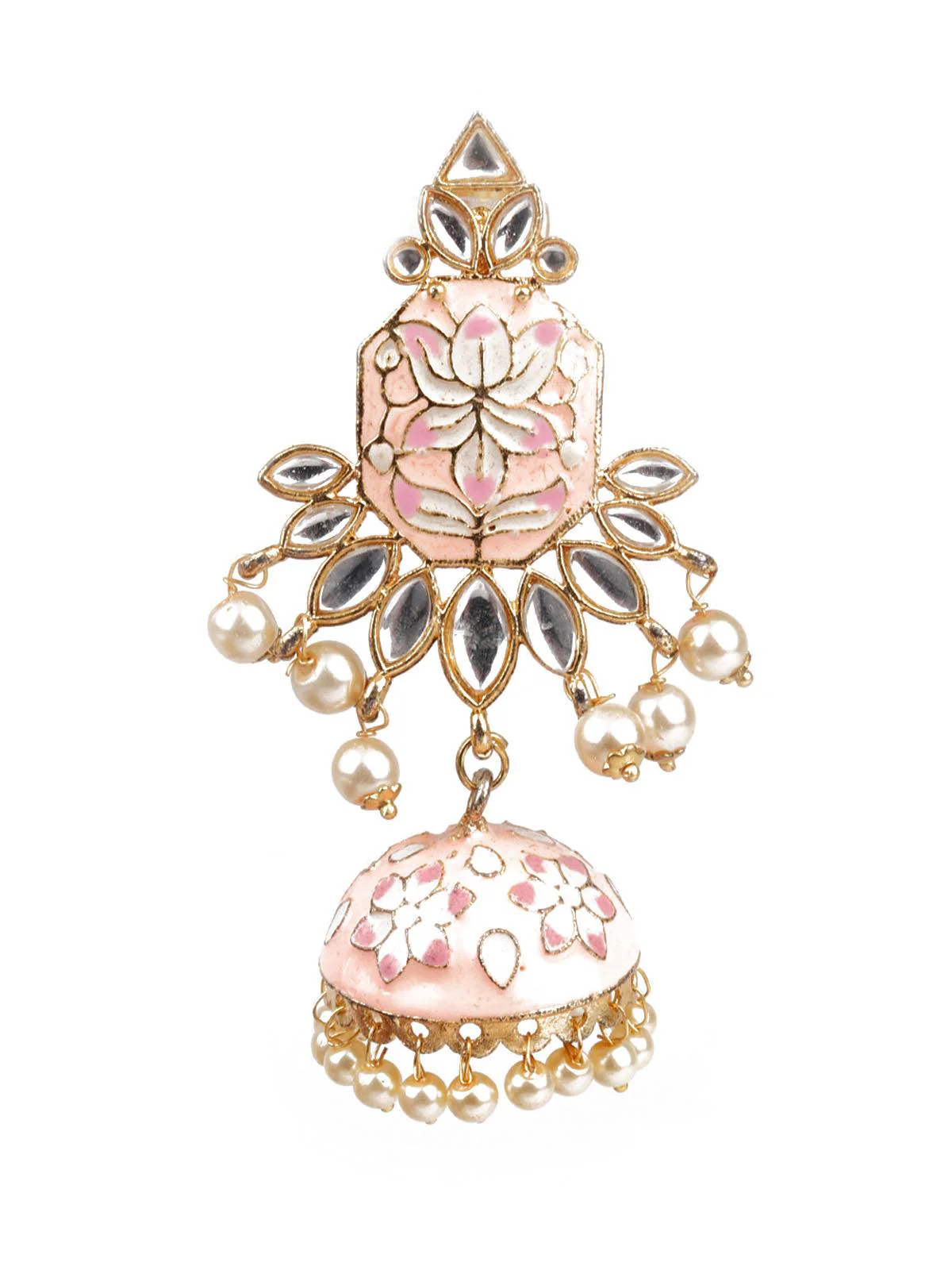 Odette Women Designer Peach And Gold Dangler Jhumki Earrings - Image 2