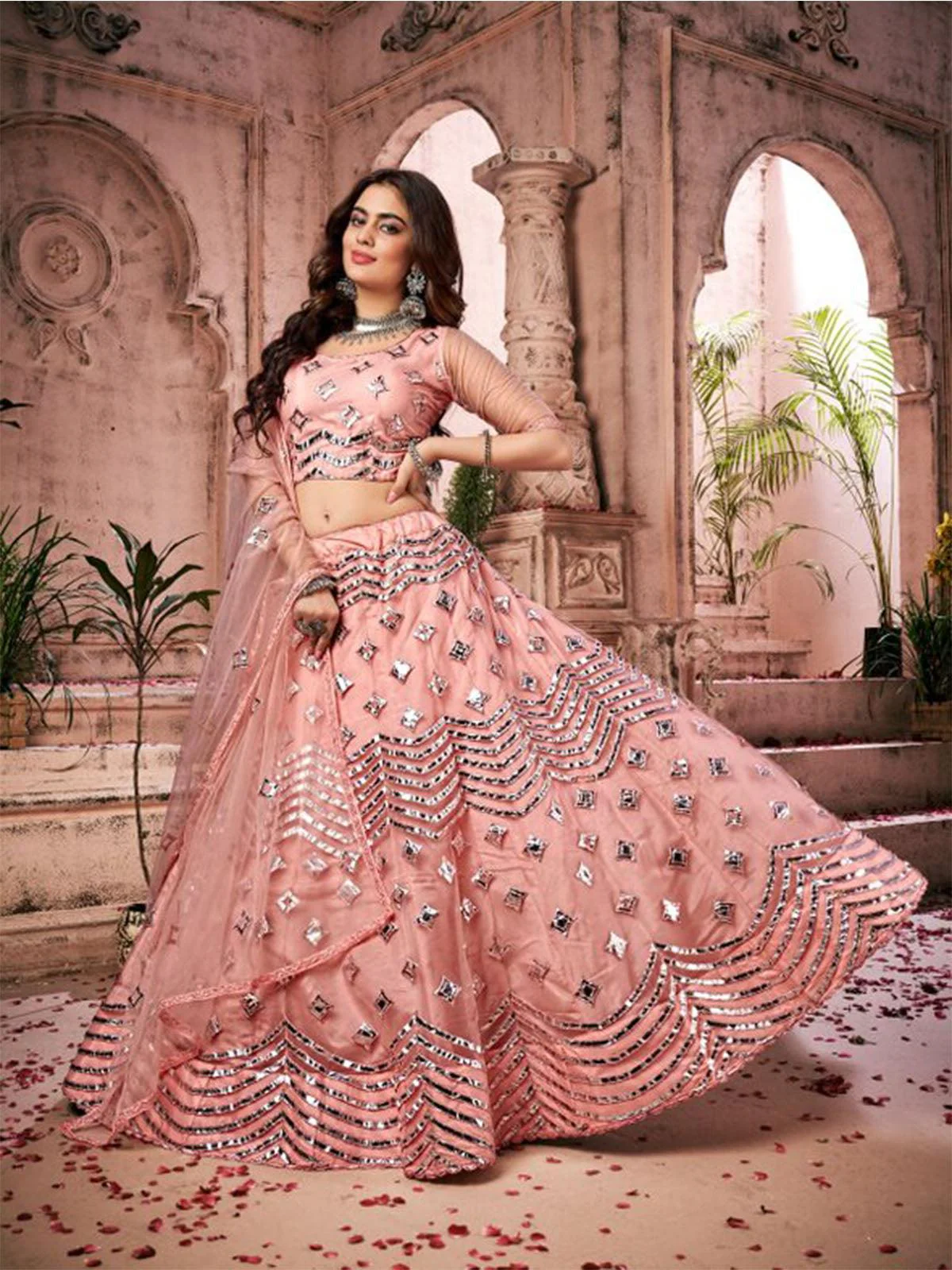 Odette Women Peach Semi Stitched Lehenga With Blouse - Image 2