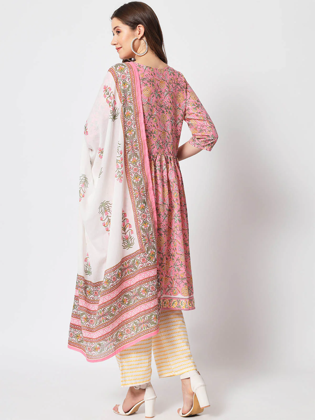 Odette Women Designer Pink Cotton Printed Stitched Kurta Set - Image 5