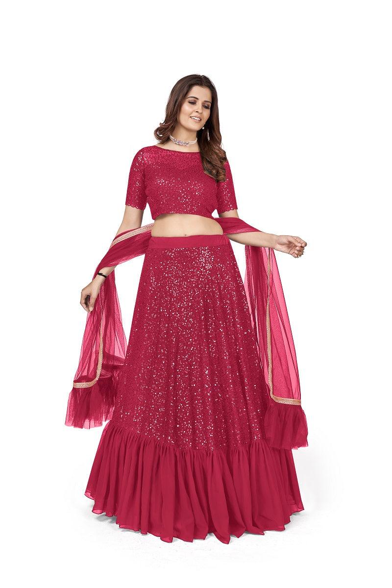 Odette Women Designer Pink Georgette Semi Stitched Lehenga With Unstitched Blouse - Image 2