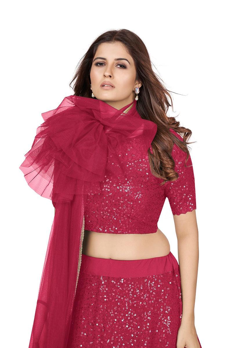 Odette Women Designer Pink Georgette Semi Stitched Lehenga With Unstitched Blouse - Image 4