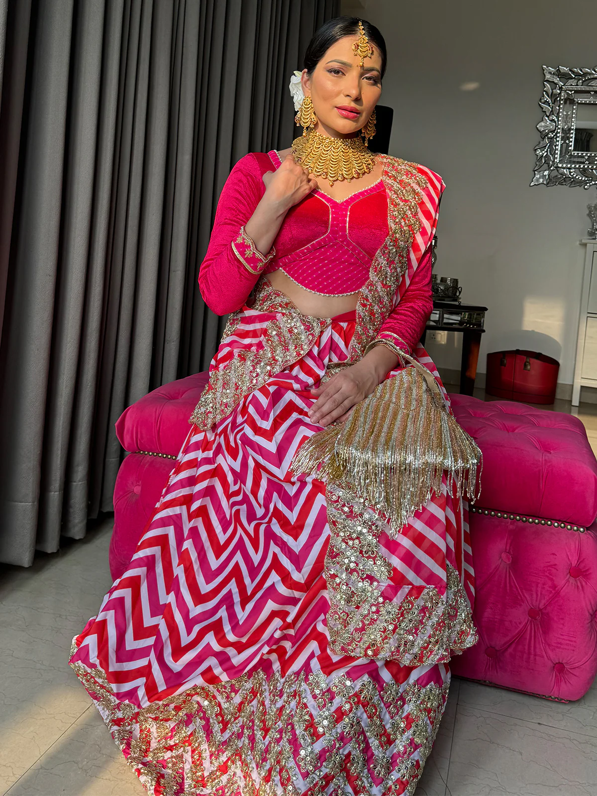 Odette Women Designer Pink Semi Stitched Lehenga With Unstitched Blouse - Image 3