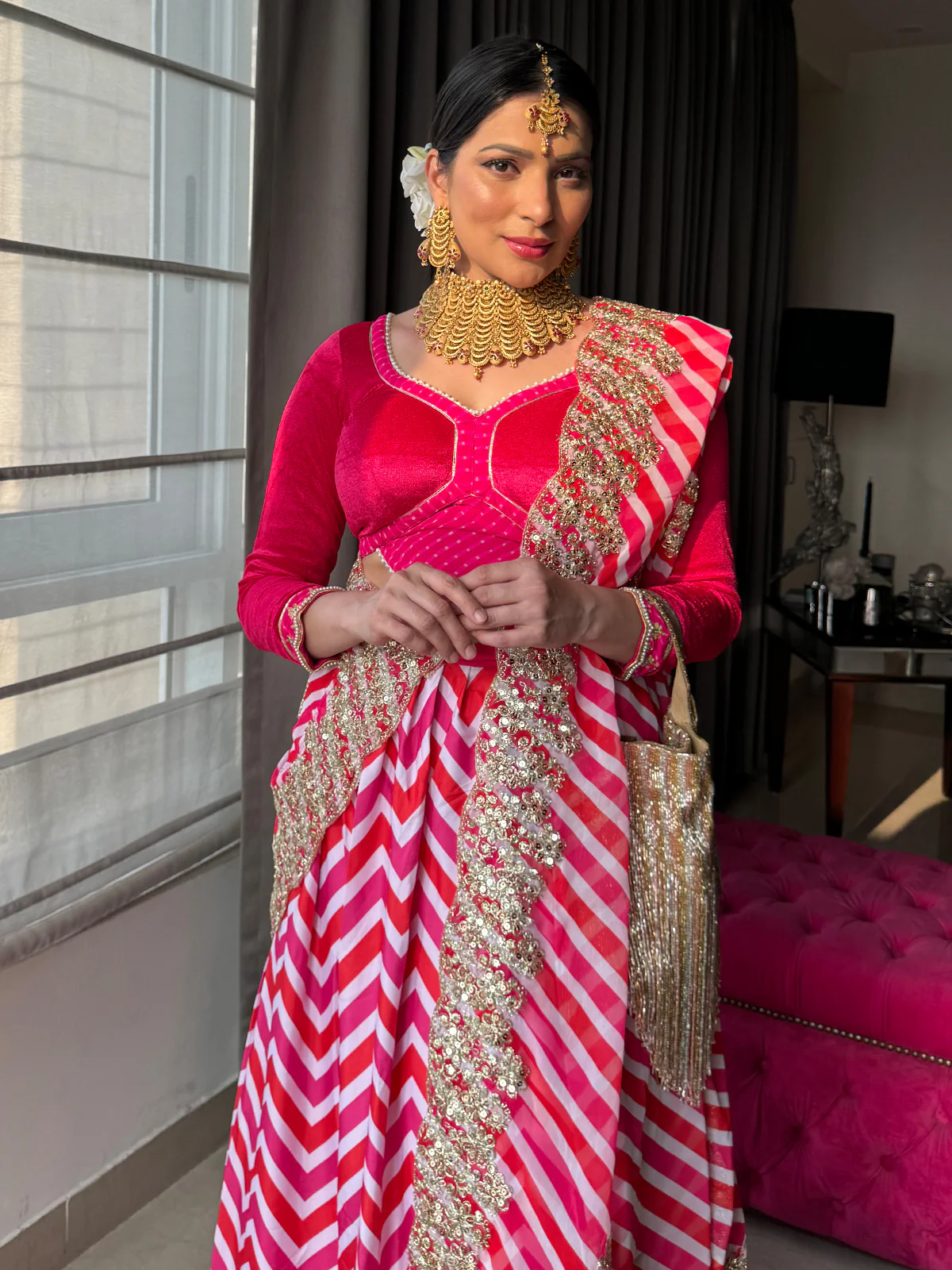 Odette Women Designer Pink Semi Stitched Lehenga With Unstitched Blouse - Image 4